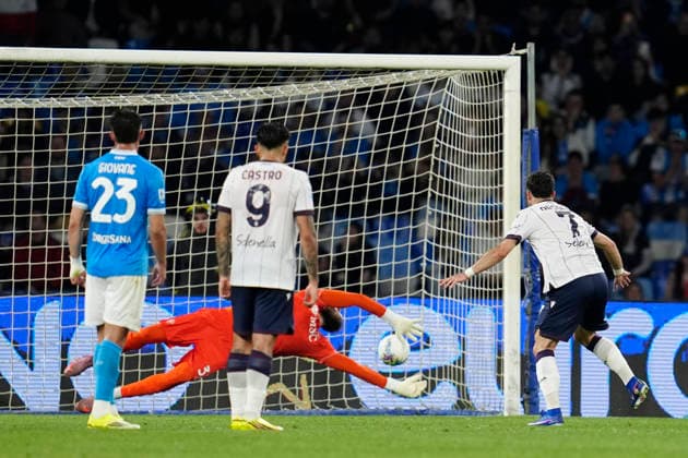 Riccardo Orsolini (Bologna FC) scores his team s second goal, , SSC Napoli v Bologna FC 1909, Diego Maradona Stadium, May 11, 2026, Napoli, Italy.