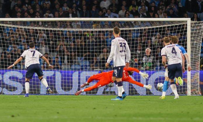 May 11, 2026, Napoli, Campania, ITALIA: Goal the Riccardo Orsolini of FC Bologna During the football match on May 11, 2026, valid for the Italian Serie A - 2025 26 championship in Naples at the Diego Armando Maradona Stadium between SSC Napoli and FC Bologna..Pictured: Napoli ITALIA - ZUMAs236 20260511_aap_s236_031 Copyright: xFabioxSassox