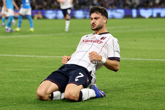 Mf Napoli 11 05 2026 - campionato di calcio serie A Napoli-Bologna foto Michele Finessi Image nella foto: esultanza gol Riccardo Orsolini 