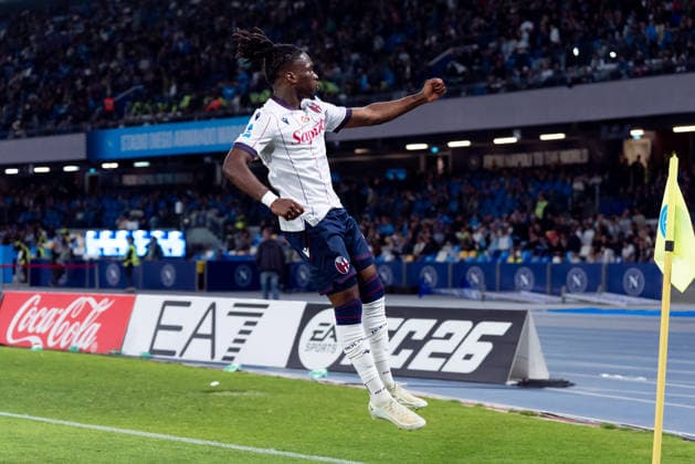 SSC Napoli v Bologna FC - Serie A Enilive Jonathan Rowe of Bologna FC celebrates after scoring third goal during the serie Serie A Enilive match between SSC Napoli and Bologna FC at Stadio Diego Armando Maradona on May 11, 2026 in Naples, Italy Naples Stadio Diego Armando Maradona Naples Italy Copyright: xGiuseppexMaffiax 260511_SerieA_Napoli-Bologna_GM_09410