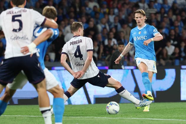 Scott McTominay of SSC Napoli in action during the Serie A 2025 2026 football match between SSC Napoli and Bologna FC at Diego Armando Maradona stadium in Naples (Italy), May 11th, 2026. CesarexPurini