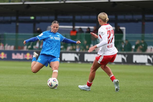 Google Pixel Womens Bundesliga, RB Leipzig Bayer Leverkusen 11 05 2026 Estrella Merino Gonzalez 10, Bayer Leverkusen takes a shot from Football, Google Pixel Womens Bundesliga, Season 2025 2026, 25 Matchday RB Leipzig vs Bayer 04 Leverkusen on 11 05 2026, Training Center Cottaweg, Leipzig DFB REGULATIONS PROHIBIT ANY USE OF PHOTOGRAPHS AS IMAGE SEQUENCES AND OR QUASI VIDEO Copyright: xBEAUTIFULxSPORTS JanxKaeferx