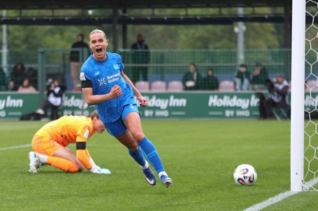 Google Pixel Womens Bundesliga, RB Leipzig Bayer Leverkusen 11 05 2026 Cornelia Kramer 7, Bayer Leverkusen jubilates over a goal Football, Google Pixel Womens Bundesliga, Season 2025 2026, 25 Matchday RB Leipzig vs Bayer 04 Leverkusen on 11 05 2026, Training Center Cottaweg, Leipzig DFB REGULATIONS PROHIBIT ANY USE OF PHOTOGRAPHS AS IMAGE SEQUENCES AND OR QUASI VIDEO Copyright: xBEAUTIFULxSPORTS JanxKaeferx
