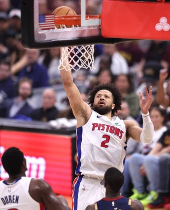 Detroit Pistons Cade Cunningham (2) shoots over Cleveland Cavaliers Dennis Schroder (8) in the second quarter in Cleveland, Ohio Monday May 11, 2026.  CLE20260511105 AARONxJOSEFCZYK