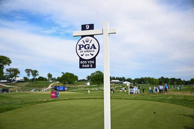 NEWTON SQUARE, PA - MAY 11: A general view of hole 9 at Aronimink Golf Course is shown during the 2026 PGA, Golf Herren Championship on May 11th, 2026 at Aronimink Golf Club in Newtown Square, PA. (Photo by Terence Lewis Icon Sportswire) GOLF: MAY 11 PGA PGA Championship EDITORIAL USE ONLY Icon260511046
