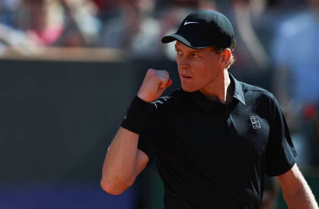 (260512) -- ROME, May 12, 2026 -- Jannik Sinner celebrates scoring during the men s singles round of 32 match between Jannik Sinner of Italy and Alexei Popyrin of Australia at the ATP, Tennis Herren Italian Open in Rome, Italy, May 11, 2026. ) (SP)ITALY-ROME-TENNIS-ATP-ITALIAN OPEN-MEN S SINGLES WangxKaiyan 