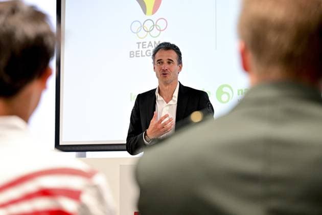 BOIC - COIB CEO Cedric Van Branteghem delivers a speech at a ceremony to award prize money to the athletes who reached a top-8 place at the Milano Cortina 2026 Olympic Winter games, Winterspiele,Spiele, Summer games on Tuesday 12 May 2026 in Brussels. The National Lottery is awarding the sums, in collaboration with the Belgian Olympic and Interfederal Committee (BOIC - COIB). The XXV Winter Olympics took place from 6 to 22 February 2026 in Italy. DIRKxWAEM  x173582895x