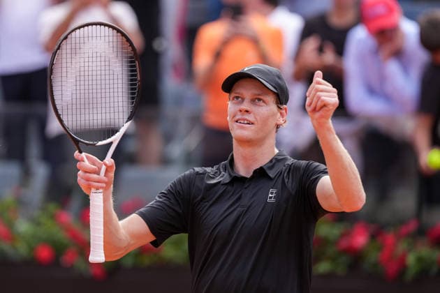 Jannik Sinner of Italy celebrates at the end of his match against Andrea Pellegrino of Italy at the Internazionali BNL d Italia 2026 tennis tournament at Foro Italico in Rome (Italy) on May, 12, 2026. AntoniettaxBaldassarre