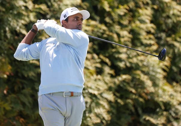 Sudarshan Yellamaraju of Canada hits a tee shot on the 10th hole during a practice round two days before the start of 108th PGA, Golf Herren Championship at Aronimink Golf Club on Tuesday, May 12, 2026 in Newtown, Pennsylvania.  PGA20260512119 JOHNxANGELILLO
