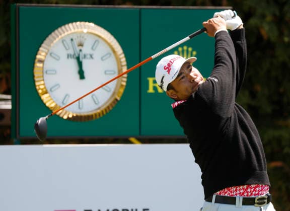Hideki Matsuyama of Japan hits a tee shot on the 10th hole during a practice round two days before the start of 108th PGA, Golf Herren Championship at Aronimink Golf Club on Tuesday, May 12, 2026 in Newtown, Pennsylvania.  PGA20260512118 JOHNxANGELILLO