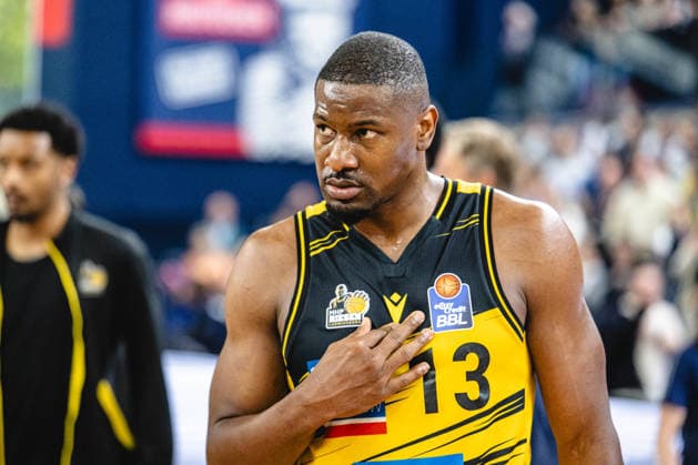 Rostock, Germany 12 May 2026 easyCredit BBL Play Ins 2025 2026 Rostock Seawolves vs MHP Riesen Ludwigsburg In the picture Yorman Polas Bartolo MHP RIESEN Ludwigsburg unhappy on the pitch Stadthalle Rostock Mecklenburg Vorpommern Copyright: xFotostandx xVoelkerx