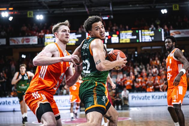 1 Basketball Bundesliga, easyCredit BBL, Season 2025 2026, Men, Play Ins, Match for 7th place, 12 05 2026, RASTA Vechta Gladiators Trier Nolan Adekunle 22 VET CONCEPT Gladiators Trier in action Vechta RASTA Dome Lower Saxony Germany