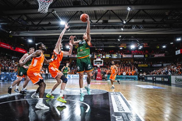1 Basketball Bundesliga, easyCredit BBL, Season 2025 2026, Men, Play Ins, Match for 7th place, 12 05 2026, RASTA Vechta Gladiators Trier Nolan Adekunle 22 VET CONCEPT Gladiators Trier at the Korbleger Vechta RASTA Dome Niedersachsen Germany