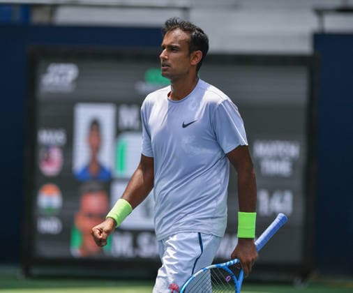 IPA84606964 - Bengaluru, India. 12th May, 2026. Mukund Sasikumar (IND) on action in Men s singles 1st round in the Karnataka Open ATP, Tennis Herren Challenger 2026 at the KSLTA Stadium in Bengaluru, India  Copyright: xRanjithxKumar IPAxSportx xx 84606964