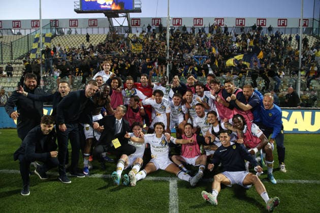 Esultanza finale della Juve Stabia durante la partita di Serie B tra Modena e Juve Stabia Playoff allo stadio Alberto Braglia di Modena, Italia -martedÃ¬ 12 maggio 2026. - Calcio. (Foto di Gianni Santandrea Lapresse)  Copyright: xGiannixSantandrea LaPressex