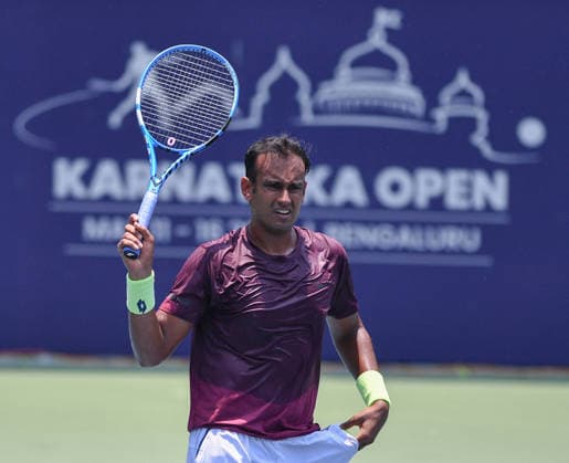 TENNIS - Internazionali di Tennis - Karnataka Open ATP, Tennis Herren Challenger 2026 Photo by IPA ABACAPRESS.COM84606972 - Bengaluru, India. 12th May, 2026. Mukund Sasikumar (IND) on action in Men s singles 1st round in the Karnataka Open ATP Challenger 2026 at the KSLTA Stadium in Bengaluru, India bengaluru India  Copyright: xIPAxSport ABACAx