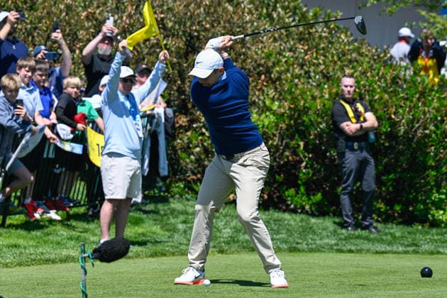 NEWTON SQUARE, PA - MAY 12: Rory McIlroy of Northern Ireland hits the ball during the 2026 PGA, Golf Herren Championship on May 12th, 2026 at Aronimink Golf Club in Newtown Square, PA.(Photo by Terence Lewis Icon Sportswire) GOLF: MAY 12 PGA PGA Championship EDITORIAL USE ONLY Icon260512017