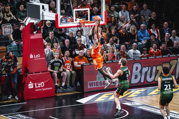 1 Basketball Bundesliga, easyCredit BBL, Season 2025 2026, Men, Play Ins, Match for 7th place, 12 05 2026, RASTA Vechta Gladiators Trier Malik Parsons 3 RASTA Vechta at the Dunk Vechta RASTA Dome Lower Saxony Germany
