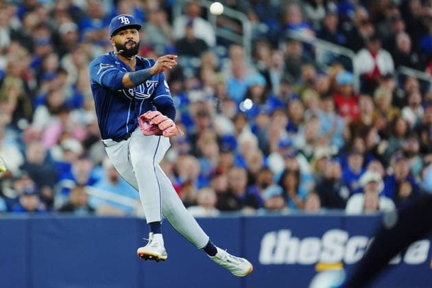 May 12, 2026, Toronto, On, CANADA: Tampa Bay Rays third baseman Junior Caminero (13) throws to first base during sixth inning MLB, Baseball Herren, USA baseball action against the Toronto Blue Jays in Toronto on Tuesday, May 12, 2026. Canada News - May 12, 2026  - ZUMAc35_ 20260512_zaf_c35_111 Copyright: xFrankxGunnx