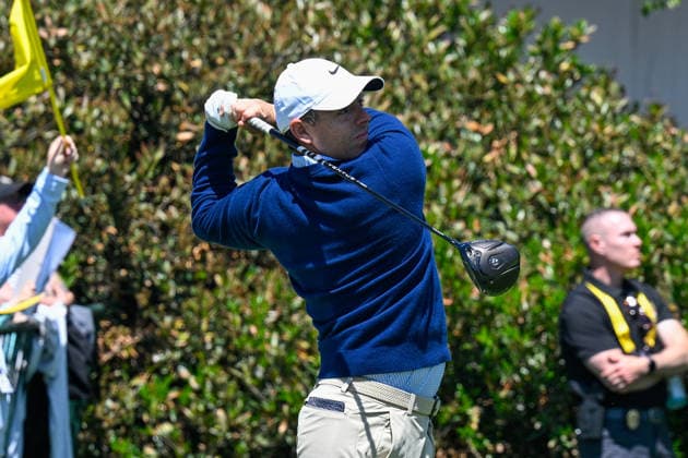 NEWTON SQUARE, PA - MAY 12: Rory McIlroy of Northern Ireland tees off on the first hole during the 2026 PGA, Golf Herren Championship on May 12th, 2026 at Aronimink Golf Club in Newtown Square, PA.(Photo by Terence Lewis Icon Sportswire) GOLF: MAY 12 PGA PGA Championship EDITORIAL USE ONLY Icon260512038