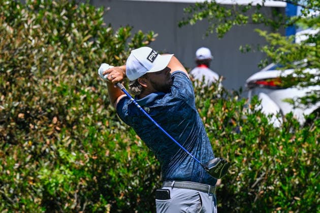 NEWTON SQUARE, PA - MAY 12: Daniel Brown of England is shown on the first hole during the 2026 PGA, Golf Herren Championship on May 12th, 2026 at Aronimink Golf Club in Newtown Square, PA.(Photo by Terence Lewis Icon Sportswire) GOLF: MAY 12 PGA PGA Championship EDITORIAL USE ONLY Icon260512042