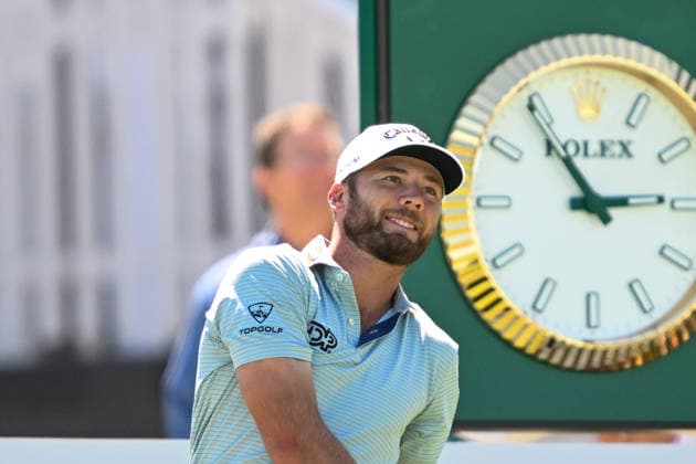 NEWTON SQUARE, PA - MAY 12: Sam Burns of United States of America reacts during the 2026 PGA, Golf Herren Championship on May 12th, 2026 at Aronimink Golf Club in Newtown Square, PA.(Photo by Terence Lewis Icon Sportswire) GOLF: MAY 12 PGA PGA Championship EDITORIAL USE ONLY Icon260512061