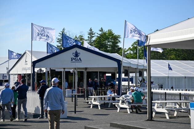 NEWTON SQUARE, PA - MAY 12: A general view of the hospitality amenities are shown during the 2026 PGA, Golf Herren Championship on May 12th, 2026 at Aronimink Golf Club in Newtown Square, PA.(Photo by Terence Lewis Icon Sportswire) GOLF: MAY 12 PGA PGA Championship EDITORIAL USE ONLY Icon260512089