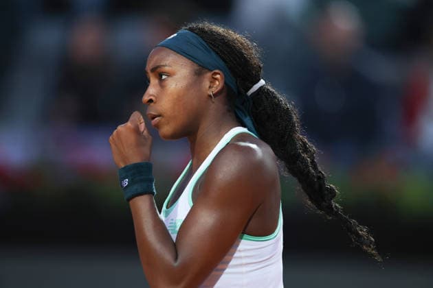 (260513) -- ROME, May 13, 2026 -- Coco Gauff of the United States celebrates a point during the women s singles quarterfinal between Coco Gauff of the United States and Mirra Andreeva of Russia at the WTA, Tennis Damen Italian Open in Rome, Italy, May 12, 2026. ) (SP)ITALY-ROME-TENNIS-WTA-ITALIAN OPEN LixJing 