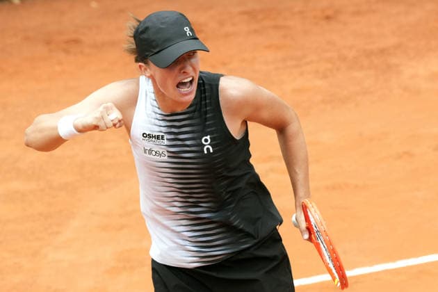 Celebration of Iga Swiatek of Poland during the match against Jessica Pegula of United States at the Internazionali BNL d Italia 2026 tennis tournament at Foro Italico in Rome (Italy) on May, 13, 2026. AntoniettaxBaldassarre