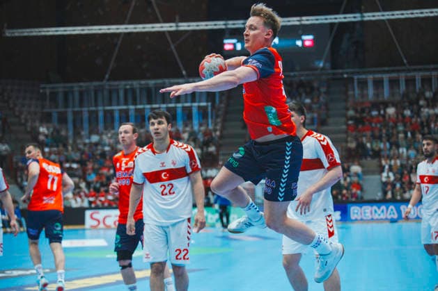 World Championship qualification men s handball Norway Turkey Gjovik 20260513 August Baskar Pedersen during the World Championship qualifying match in men s handball between Norway and Turkey in Gjovik Olympic Mountain Hall Photo Stian Lysberg Solum NTB Gjovik Norway EDITORIAL USE ONLY RESTRICTED USE FOR BETTING COMPANIES  Copyright: xStianxLysbergxSolumx xNTBx