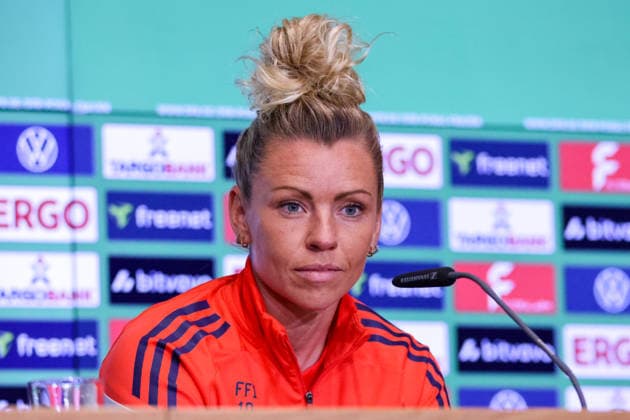 Cologne, Germany 13 May 2026 46 DFB Cup Womens Final 2026 VfL Wolfsburg Women vs FC Bayern Munich Women Final Press Conference Pictured Linda Dallmann FCB at the final press conference in Cologne Copyright: HMBxMedia MadeleinexFantini