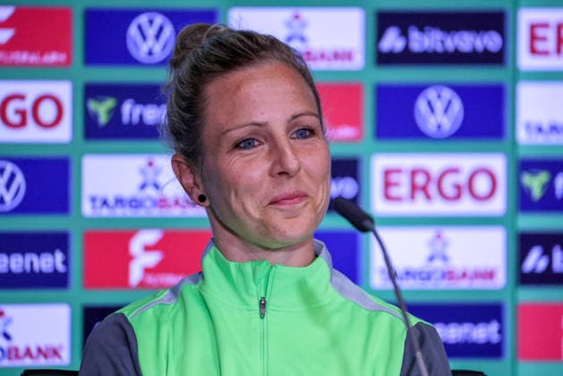 Cologne, Germany 13 May 2026 46 DFB Cup Womens Final 2026 VfL Wolfsburg Women vs FC Bayern Munich Women Final Press Conference In the picture Svenja Huth VfL at the final press conference in Cologne Copyright: HMBxMedia MadeleinexFantini