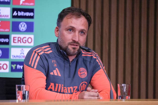 Cologne, Germany 13 May 2026 46 DFB Cup Womens Final 2026 VfL Wolfsburg Women vs FC Bayern Munich Women Final Press Conference In the picture head coach Jose Barcala FCB at the final press conference in Cologne Copyright: HMBxMedia MadeleinexFantini