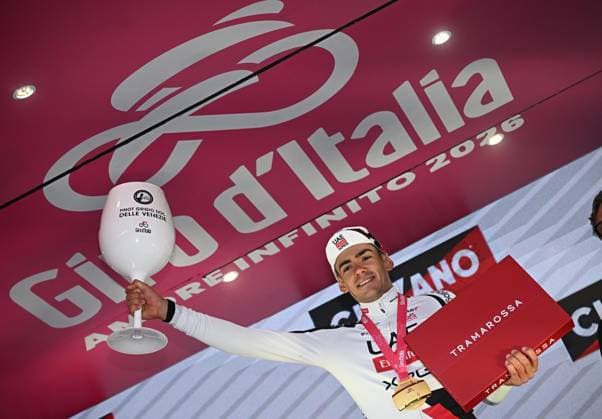 May 13, 2026, Potenza, ITALY: Spanish rider Igor Arrieta Lizarraga of Uae Team Emirates Xrg team, poses on the podium after winning the after 05th stage of the 109 Giro d Italia 2026, cycling race over 203 km from Praia a Mare to Potenza, 13 May 2026. ANSA LUCA ZENNARO. Giro D Italia Cycling Tour - Stage 05  - ZUMAa110 20260513_zaf_a110_030 Copyright: xLucaxZennarox