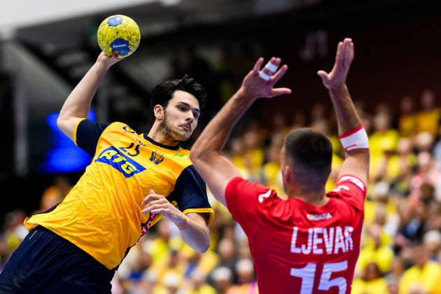 260513 Nikola Roganovic of Sweden during the international friendly handball match between Sweden and Croatia on May 13, 2026 in Kristianstad Photo Petter Arvidson BILDBYRAN kod PA PA1213 handball handball handball träningsmatch sverige sweden croatia friendly match sverige bbeng sverige sweden  Copyright: PETTERxARVIDSON BB260513PA065