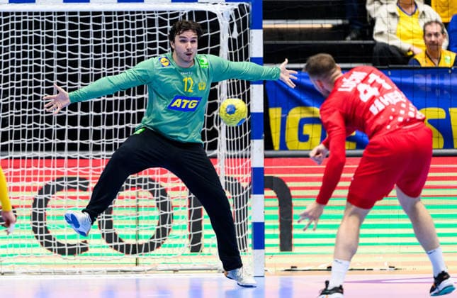 260513 Goalkeeper Marko Roganovic of Sweden during the international friendly handball match between Sweden and Croatia on May 13, 2026 in Kristianstad Photo Petter Arvidson BILDBYRAN kod PA PA1213 handball handball handball träningsmatch sverige sweden croatia friendly match sverige bbeng sverige sweden  Copyright: PETTERxARVIDSON BB260513PA073