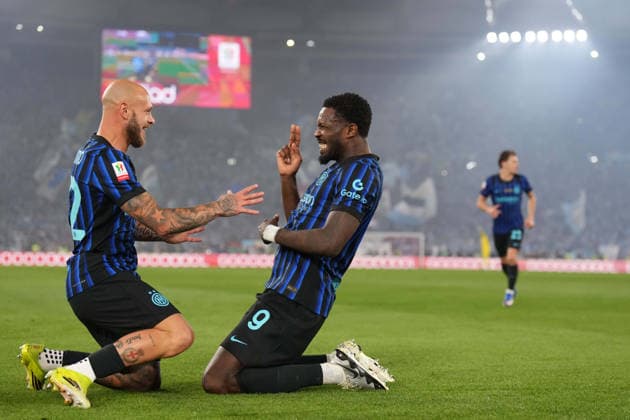 Inter Milan s Marcus Thuram celebrates after scoring during the Frecciarossa Italian Cup 2025 2026 final soccer match between Lazio and Inter Milan at the Stadio Olimpico in Rome, Italy - May 13, 2026 - Soccer  Copyright: xAlfredoxFalcone LaPressex