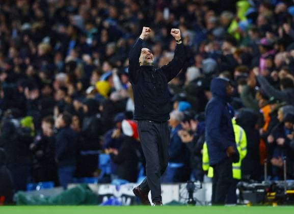Manchester City manager Pep Guardiola celebrates their teams goal 2-0 Manchester City v Crystal Palace, Premier League, Football, Etihad Stadium, Manchester , UK - 13 May 2026Manchester Etihad Stadium United Kingdom EDITORIAL USE ONLY No use with unauthorised audio, video, data, fixture lists, club league logos or live services. Online in-match use limited to 120 images, no video emulation. No use in betting, games or single club league player publications.  Copyright: xMattxWest Shutterstockx 16871265g