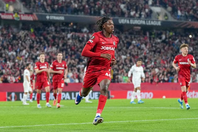 Johan Manzambi (SC Freiburg, 44) Torjubel, Emotionen, Torschuss, Abschluss, Torerfolg, Tor, Treffer , Deutschland, Fussball, UEFA Europa League, Halbfinale, Rückspiel, 2025 2026, SC Freiburg vs. SC Braga, 07.05.2026, Europa-Park Stadion, Freiburg Freiburg Europa-Park Stadion Baden-Württemberg Deutschland *** Johan Manzambi SC Freiburg, 44 goal celebration, emotions, goal shot, goal, goal, goal, Germany, football, UEFA Europa League, semi-final, second leg, 2025 2026, SC Freiburg vs SC Braga, 07 05 2026, Europa Park Stadion, Freiburg Europa Park Stadion Baden Württemberg Germany Copyright: xArnexAmbergx