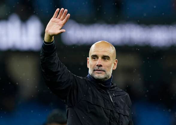Manchester, England, 13th May 2026. Pep Guardiola coach of Manchester City waves to the fans during the Manchester City vs Crystal Palace Premier League match at the Etihad Stadium, Manchester. Picture credit should read: Andrew Yates Sportimage EDITORIAL USE ONLY. No use with unauthorised audio, video, data, fixture lists, club league logos or live services. Online in-match use limited to 120 images, no video emulation. No use in betting, games or single club league player publications. SPI_065_AY_Man_City_Palace SPI-4799-0063