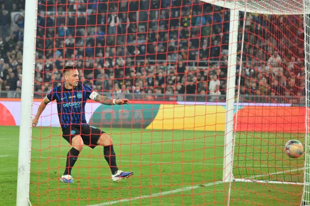 Foto IPP Roberto Ramaccia Roma 13 05 2026 Calcio Coppa Italia 2025 2026 - Finale - Lazio-Inter nella foto Lautaro Martinez of FC Inter shoots and scores the goal for 0-2 in the 35th minute ?Italy Photo Press - World Copyright - Roma italy Italia ITALY  Copyright: xR4924_italyphotopressx