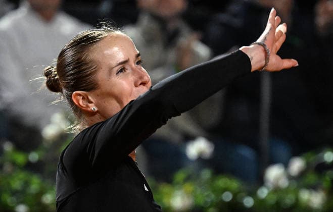 May 13, 2026, Rome, Italy: Elina Svitolina of Ukraine celebrates the victory after her women s singles quarterfinals match against Elena Rybakina (not pictured) at the Italian Open tennis tournament in Rome, Italy, 13 May 2026. ANSA RICCARDO ANTIMIANI. Italian Open Tennis Tournament  - ZUMAa110 20260513_zaf_a110_058 Copyright: xRiccardoxAntimianix