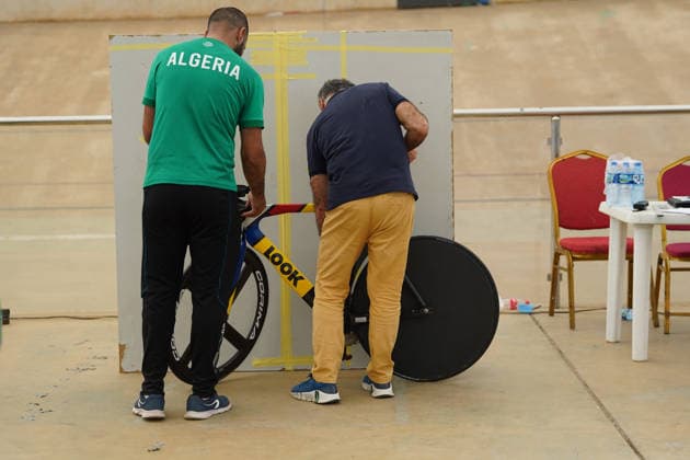 CAC Cycling Track African Championships in Abuja, Nigeria Algerian team members in action during the 12th CAC Track African Championships at the Moshood Abiola National Stadium Velodrome in Abuja, Nigeria, May 13, 2026. The five-day continental championship runs through May 17 and features riders from eight African nations. Abuja Nigeria  Copyright: xMatrixxImages MarvellousxDurowaix