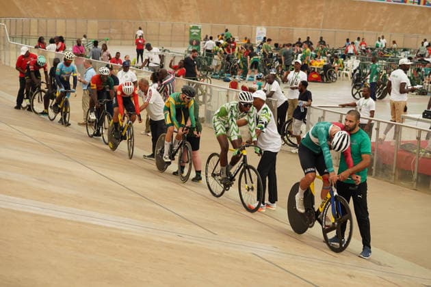 CAC Cycling Track African Championships in Abuja, Nigeria Cyclists compete at the 12th CAC Track African Championships at the Moshood Abiola National Stadium Velodrome in Abuja, Nigeria, May 13, 2026. The five-day continental championship runs through May 17 and features riders from eight African nations. Abuja Nigeria  Copyright: xMatrixxImages MarvellousxDurowaix
