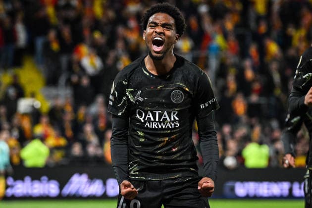 May 13, 2026, Lens, France, France: Ibrahim MBAYE of PSG celebrates his goal during the Ligue 1 match between RC Lens and Paris Saint-Germain (PSG) at Bollaert-Delelis Stadium on May 13, 2026 in Lens, France. RC Lens V Paris Saint-Germain - Ligue 1  - ZUMAm308 20260513_zsp_m308_015 Copyright: xMatthieuxMirvillex