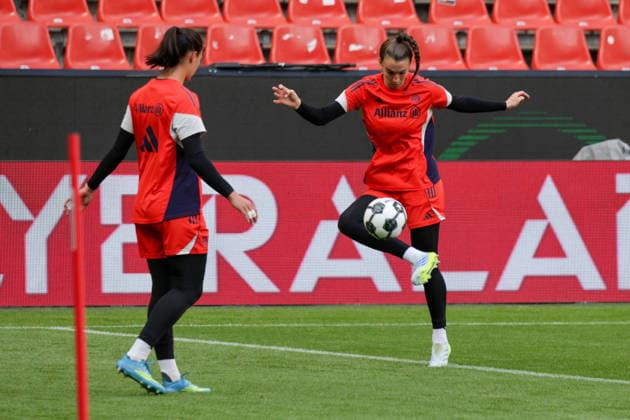 13 05 2026, xgrfx, Football DFB Cup Final, FC Bayern Munich Press Conference and Final Training v l Maria Luisa Grohs, Ena Mahmutovic FC Bayern Munich DFL DFB REGULATIONS PROHIBIT ANY USE OF PHOTOGRAPHS as IMAGE SEQUENCES and or QUASI VIDEO Cologne