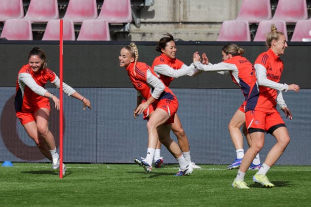 13 05 2026, xgrfx, Football DFB Cup Final, FC Bayern Munich Press Conference and Final Training v l Sarah Zadrazil, Giulia Gwinn FC Bayern Munich DFL DFB REGULATIONS PROHIBIT ANY USE OF PHOTOGRAPHS as IMAGE SEQUENCES and or QUASI VIDEO Cologne