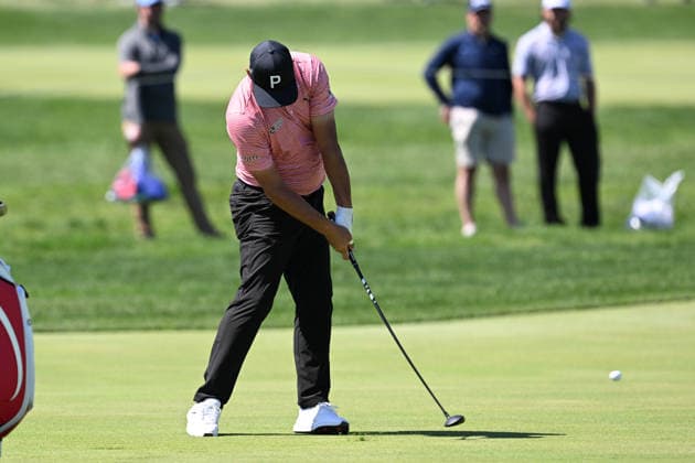 NEWTON SQUARE, PA - MAY 12: Gary Woodland of United States of America hits the ball during the 2026 PGA, Golf Herren Championship on May 12th, 2026 at Aronimink Golf Club in Newtown Square, PA.(Photo by Terence Lewis Icon Sportswire) GOLF: MAY 12 PGA PGA Championship EDITORIAL USE ONLY Icon260512093