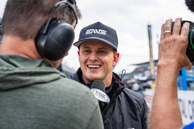 May 13, 2026, Speedway, Indiana, USA: MICK SCHUMACHER, driver of the No. 47 Honda for Rahal Letterman Lanigan Racing, talks with KEVIN LEE of FOX SPORTS during Day 2 of practice for the 110th Indianapolis 500 at Indianapolis Motor Speedway. IndyCar, Indy Car, IRL, USA 2026: Indy 500 Practice Day 2  - ZUMAw173 20260513_zsp_w173_009 Copyright: xLukexWelshx