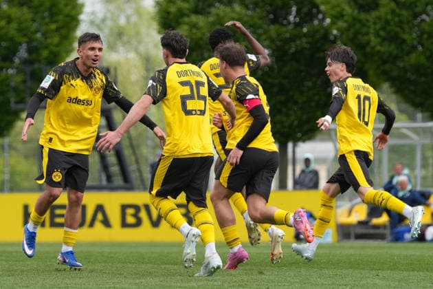 Thursday, 14 05 2026 Season 2025 2026 Final U17 Westfalenpokal at BVB Fußballpark Hohenbuschei, Dortmund, Germany BV Borussia Dortmund U17 VfL Bochum U17 Goal celebration after the 1 1 by Idriss Junior Jeremi Coulibaly BVB